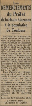 Les remerciements du Préfet de la Haute-Garonne à la population toulousaine