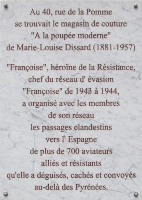« Françoise, héroïne de la Résistance », plaque commémorative, 40 rue de la Pomme à Toulouse