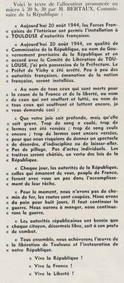 Allocution prononcée par M. Bertaux, Commissaire de la République