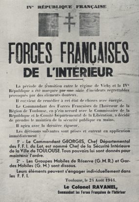 Dispositions prises par le colonel Ravanel, le 24 août 1944, concernant la transition démocratique
