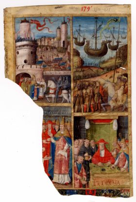1500-1501, chronique n° 178 « Scènes historiques » et portraits des capitouls dont le paiement de la dîme (détail)