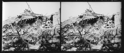 Berzy le Sec (Aisne). Ruines de la maison de M. Leveau suite à des bombardements .