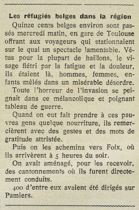 Les réfugiés belges dans la région.
