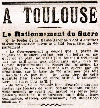 A Toulouse. Le rationnement du sucre