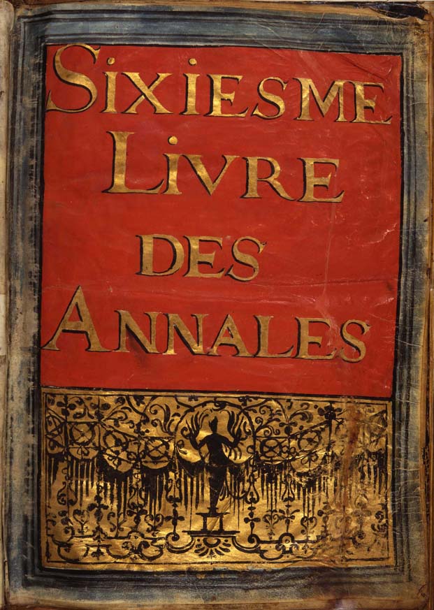 Page de garde du sixième livre des Annales manuscrites des capitouls, 1618-1633. Mairie de Toulouse, Archives municipales, BB 278, page 1.